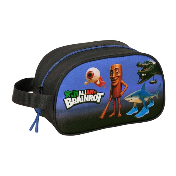 Safta Brainrot Neceser - Adaptable a Carro - Asa de Mano Lateral - 26x15x12cm - Color Negro y Azul