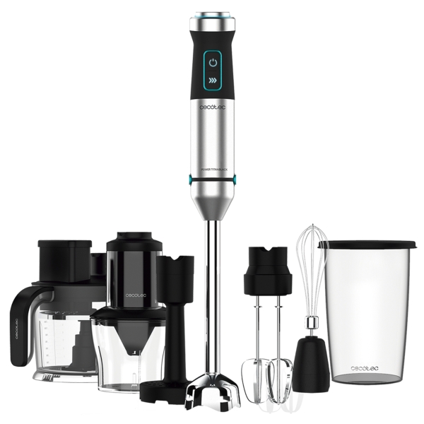 Cecotec Power TitanBlack 1500 XL TotalMix Batidora de Mano - 1500W - Cuchillas de Titanio - Campana Antisalpicaduras - Velocidad Ajustable - Incluye Accesorios Variados - Funcion Turbo - Col