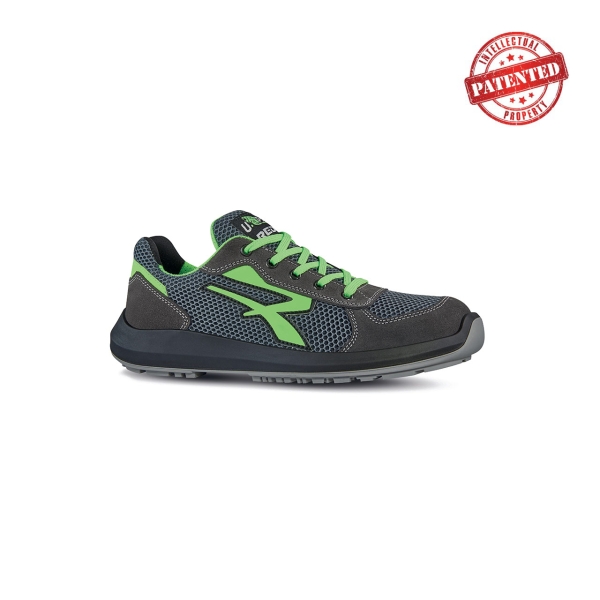 Upower Gemini S ESD Calzado de Seguridad Bajos - Talla 35 - Puntera de Aluminio, Suela Antideslizante, Parte Superior de Nailon Ultraflexible, Proteccion S1PS FO SR - Color Gris/Verde