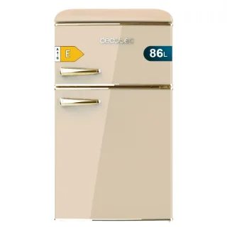 Cecotec Bolero CoolMarket 2D Origin 86 Beige E Mini Frigorifico de Dos Puertas de 86L - Luz LED - Estilo Retro - Tirador Cromado - Cajon para Vegetales - 48.7x59.2x89.3cm - Color Beige