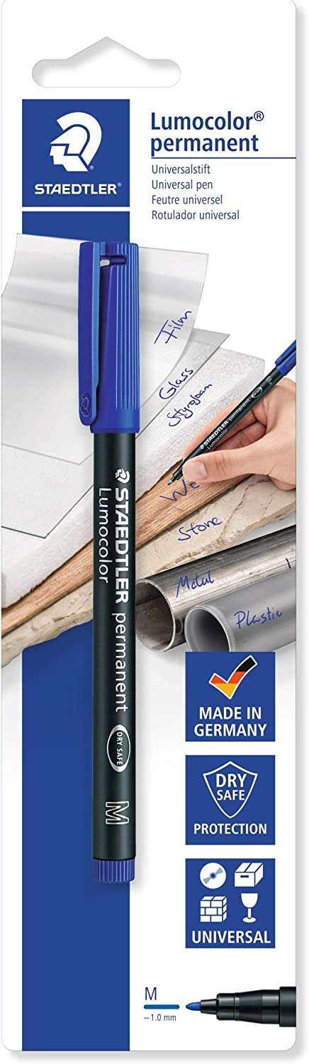 Staedtler Lumocolor Permanent 317 Rotulador Permanente de Punta Fina - Trazo 1mm - Para Casi Todas las Superficies - Secado Rapido - Color Azul