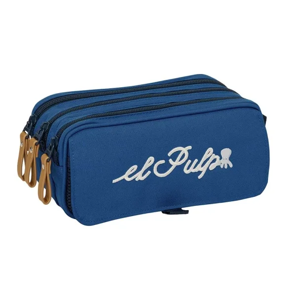 Safta el Pulpo Portatodo - 3 Compartimentos con Cremallera - Cinta Trasera Adaptable - Bolsillo Frontal de Rejilla con Velcro - 21.5x10x8cm - Color Azul Marino