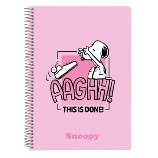 Safta Snoopy Libreta con Espiral - Formato Cuarto - 80 Hojas de 80g/m2 - Cuadricula 4x4mm - Tapas Duras Glasofonadas - 15.5x22x1cm - Color Rosa