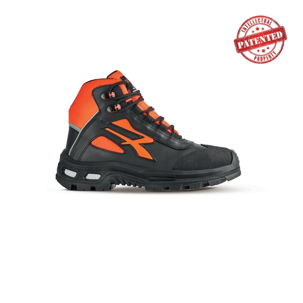 Upower Kreed S ESD Zapato de Seguridad Alto - Talla 35 - Forro de Cuero Suave, Puntera Resistente a la Abrasion, Repelente al Agua, Proteccion S3S CI FO SR - Color Negro/Naranja