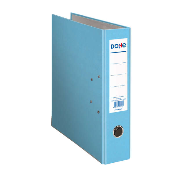 Dohe Archivador de Palanca Tamaño Folio - Lomo Ancho 70mm - Ollao, Rado y Tarjetero en el Lomo - Carton Forrado con Polipropileno - Cantoneras Metalicas - Color Azul Claro