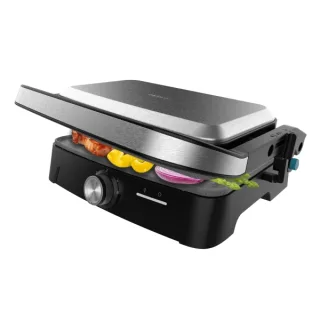 Cecotec Rock'nGrill 1500 Full Open Parrilla Electrica - 1500W - Temperatura Regulable - Antiadherente - Apertura 180º - Bandeja Recogegrasas - Superficie Cocinado 281x173mm - Color Acero