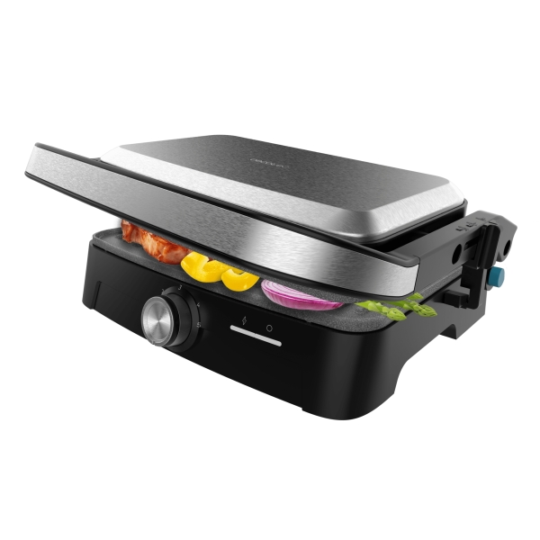 Cecotec Rock'nGrill 1500 Full Open Parrilla Electrica - 1500W - Temperatura Regulable - Antiadherente - Apertura 180º - Bandeja Recogegrasas - Superficie Cocinado 281x173mm - Color Acero