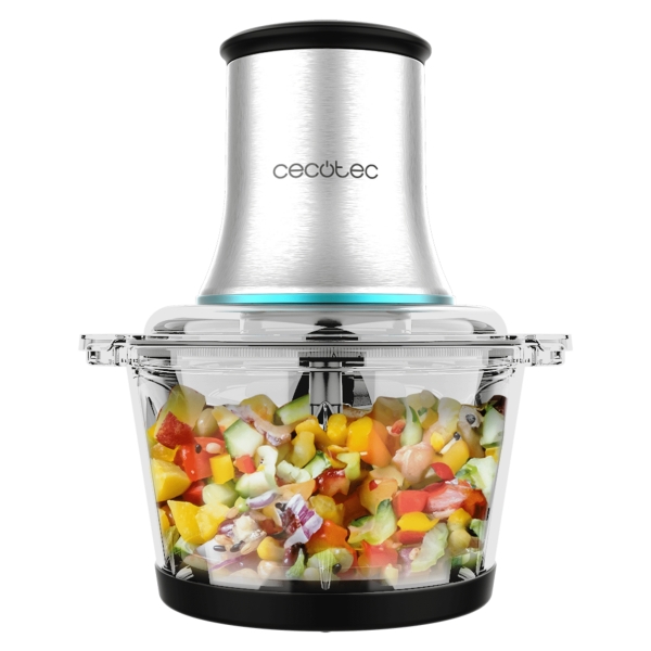 Cecotec ChopBeat 2000 Vindaloo Glass Picadora Electrica - Potencia 500W - Capacidad 500g - Cuchillas de Acero Inoxidable - Apto Lavavajillas - Base Antideslizante - 2 Velocidades - Color Neg