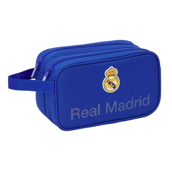 Safta Real Madrid Neceser de 5L - 2 Compartimentos con Cremallera - Asa Lateral - Adapatable a Carro - 260x125x150mm - Color Azul