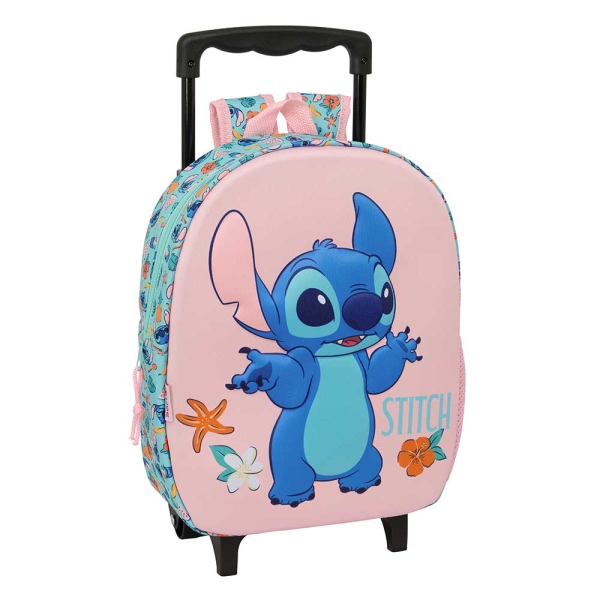 Safta Stitch Mochila con Carro - Portabotellas - Hombreras Acolchadas - Asa de Mano - 27x33x10cm - Color Rosa