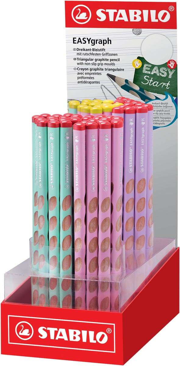 Stabilo Easygraph Pastel Expositor de 60 Lapices de Grafito - Mina HB de 3.15mm - Diseño Ergonomico - Colores Surtidos