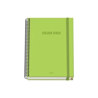 Dohe Colour Vives Cuaderno Espiral A5 100 Hojas Cuadricula 5mm - Tapa Dura Impresa a todo Color y Plastificada en Brillo - Bandas de Color - Cierre de Goma - Color Verde Lima