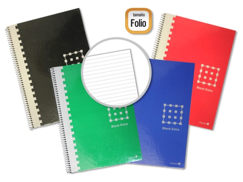 Golden Cuaderno Espiral Folio 80 Hojas 60grs Pautado - Margen Remarcado - Tapa Extradura - Colores Surtidos · Pack de 6 uds.