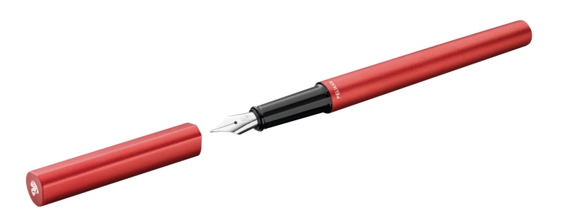 Pelikan Ineo Pluma Estilografica - Punta M - Caja Metalica - Aluminio Anodizado Satinado - Forma de Gota Antivuelco - Incluye Recambio - Color Rojo