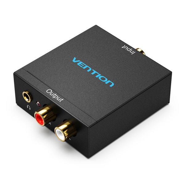 Vention Adapatador de Audio - Entrada Toslink y RCA - Salida 2xRCA y Jack 3.5mm - Decodificador Coaxial de Fibra Optica - 54x41x26mm - Color Negro