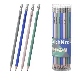 ErichKrause Navy Lapiz de Grafito con Goma de Borrar - Mina HB - Cuerpo Redondo - Colores Surtidos · Pack de 42 uds.