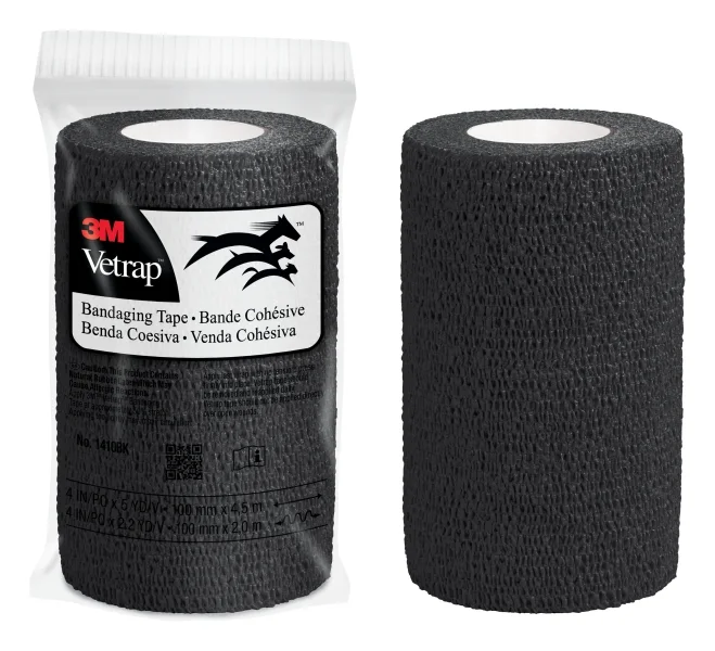 3M Vetrap Venda Cohesiva - 10cm x 4.5m - Flexible - Transpirable - Autoadhesiva - Color Negro