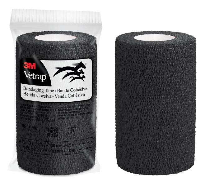 3M Vetrap Venda Cohesiva - 10cm x 4.5m - Flexible - Transpirable - Autoadhesiva - Color Negro