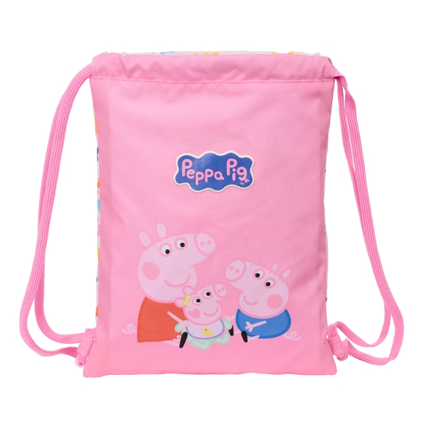 Safta Peppa Pig Baby Pig Saco Plano - Bolsillo con Cremallera - Cierre con Cordones - 3L - 260x10x340mm - Color Rosa