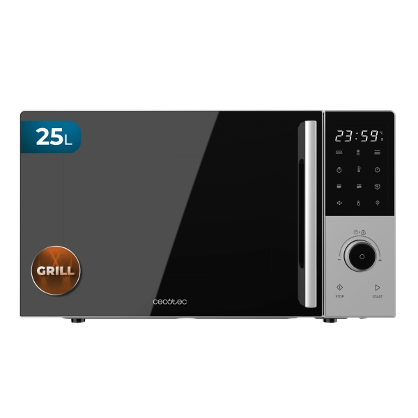 Cecotec Proclean 2500 Microondas - Potencia de 850W - Capacidad de 25L - y Grill 1200W - 8 Programas Preconfigurados - Plato de 315mm - Temporizador de 60min - Cerradura de Seguridad - Color Negro