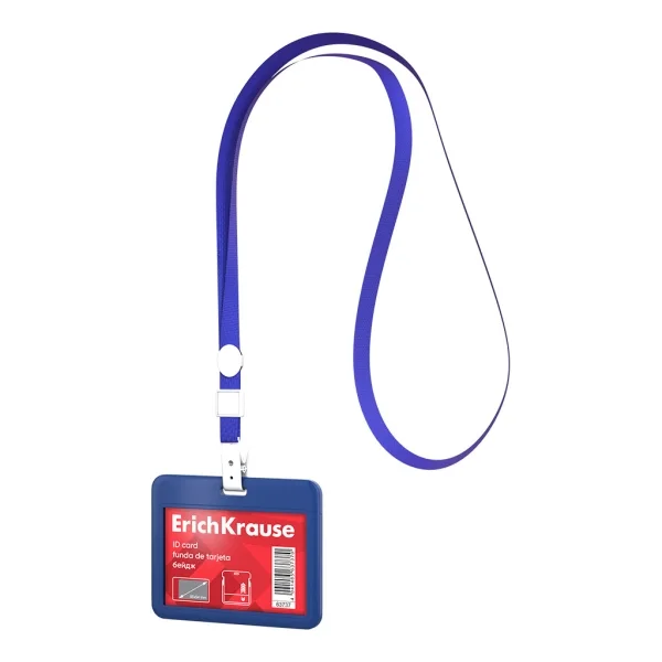 ErichKrause Funda para Tarjeta con Colgante - Orientacion Horizontal - Plastico Abc - Incluye Colgante - Formato 54x85mm - Color Azul