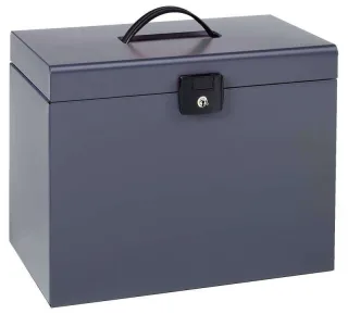 Esselte Maletin Home-Box A4 Metalico - 5 Carpetas - Asa y Cerradura con Llave - Color Gris Antracita