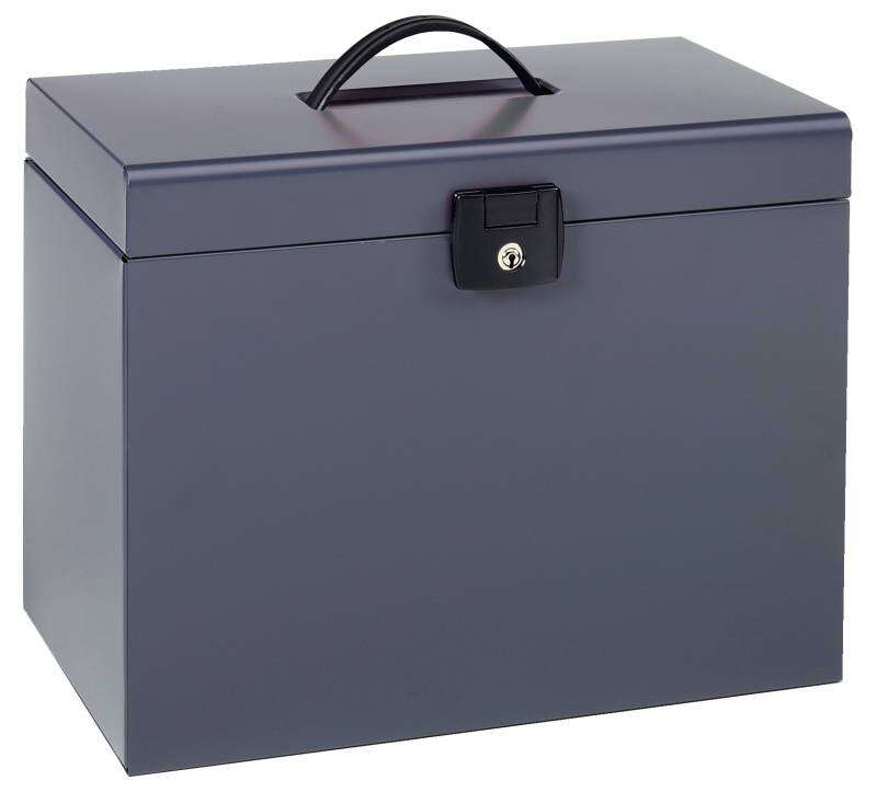 Esselte Maletin Home-Box A4 Metalico - 5 Carpetas - Asa y Cerradura con Llave - Color Gris Antracita