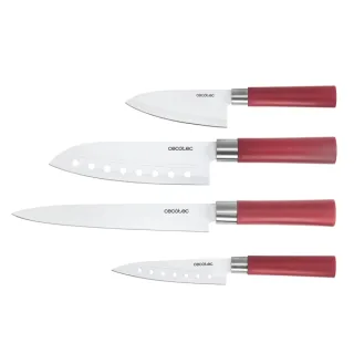 Cecotec santoku Pack de 4 Cuchillos Profesionales - Hoja de 2mm de Grosor - Recubrimiento Ceramico - Acero Inoxidable con Base de Carbono - Estilo Japones - Estuche - Aptos para Lavavajillas