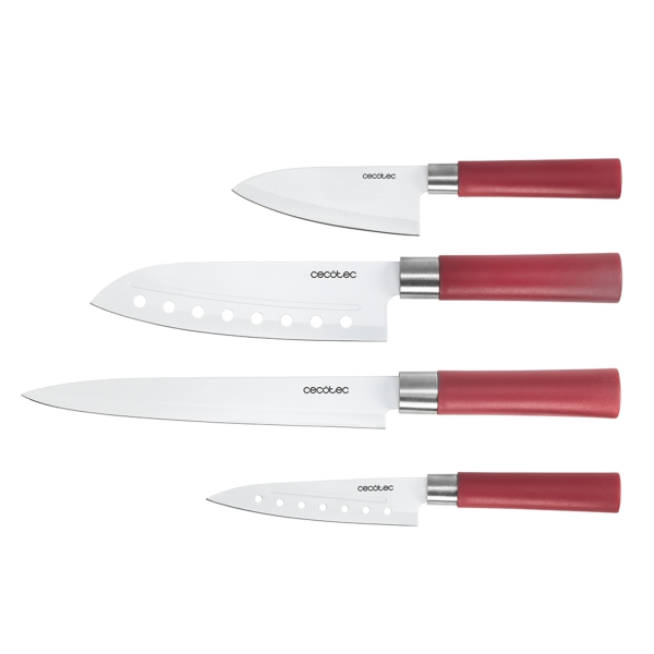 Cecotec santoku Pack de 4 Cuchillos Profesionales - Hoja de 2mm de Grosor - Recubrimiento Ceramico - Acero Inoxidable con Base de Carbono - Estilo Japones - Estuche - Aptos para Lavavajillas