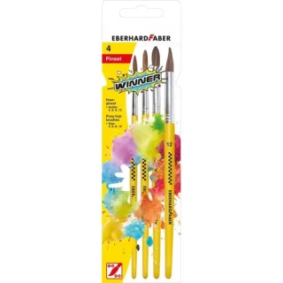 Eberhard Faber Winner Pack con 4 Pinceles de Pelo Poni Tamaños 4, 6, 8, 12 - Virola de Aluminio