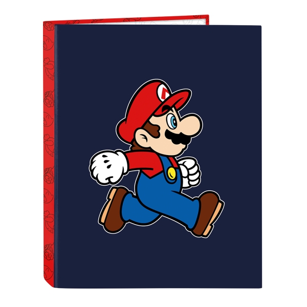 Safta Super Mario Trick Carpeta de 4 Anillas de 25mm - Formato Folio - Tapas Duras Forradas - 26.5x33x4cm - Color Rojo