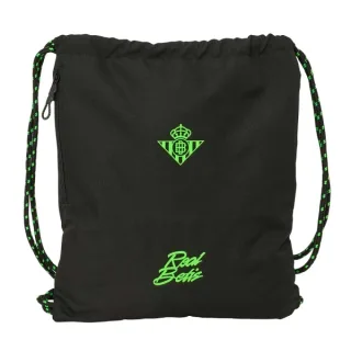Safta Real Betis Balompie Saco de Deporte - Cierre con Cordones - Bolsillo Lateral con Cremallera - 35x40x1cm - Color Negro y Verde