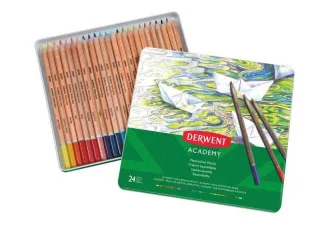 Derwent Academy Pack de 24 Lapices Acuarelables - Flexibilidad de la Acuarela - Cuerpos de Madera Natural - Faciles de Usar - Pigmentos de Calidad - Mezclables y Disolubles - Colores Surtido