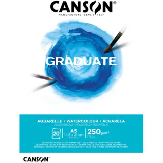 Canson Graduate Acuarela Bloc Encolado de 20 Hojas A5 - 250g - Grano Fino - Color Blanco
