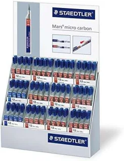 Staedtler Mars Micro Carbon 250 Expositor de 144 Tubos de Minas - Extraordinaria Elasticidad - Graduaciones Surtidas