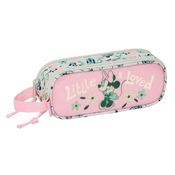 Safta Minnie Mouse Minty Portatodo - 2 Compartimentos con Cremalleras - Asa Lateral - 1L - 210x60x80mm - Color Rosa Pastel
