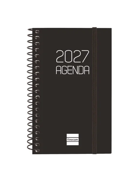 Finocam Espiral Basics Opaque Agenda - Anual 2027 - Semana Vista Horizontal - Formato E3 - 79x127mm - Espiral - Tapa de Polipropileno - Esquinas Microperforadas - Papel de 80g/m2 - Color Negro