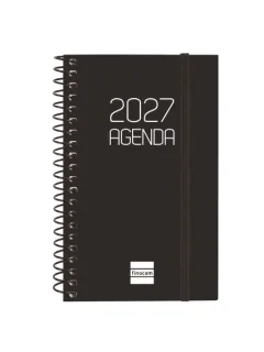 Finocam Espiral Basics Opaque Agenda - Anual 2027 - Semana Vista Horizontal - Formato E3 - 79x127mm - Espiral - Tapa de Polipropileno - Esquinas Microperforadas - Papel de 80g/m2 - Color Neg
