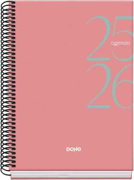 Dohe System Agenda Escolar 25/26 Espiral A5 - Dia Pagina - Papel 70g/m2 - Cubierta de Carton Plastificado - Color Rosa
