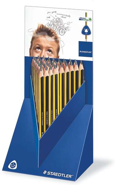 Staedtler Jumbo Noris 119 Expositor con 48 Lapices de Grafito Triangulares - Mina HB - Resistencia a la Rotura