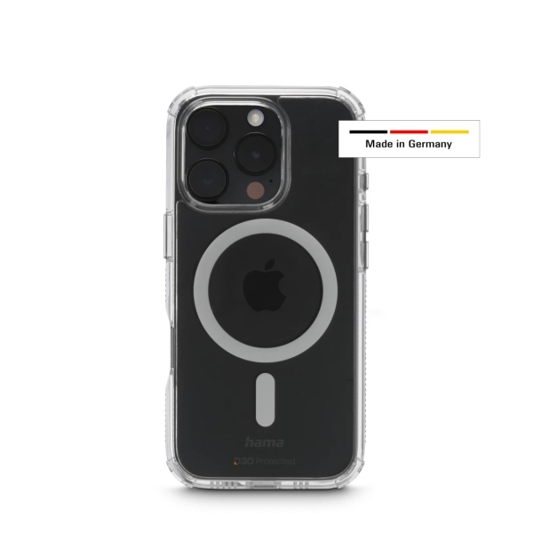 Hama Extreme Protect Funda para iPhone 16 Pro - Magnetico - Antideslizante - Policarbonato - Proteccion D3O - Bordes Elevados - Color Transparente