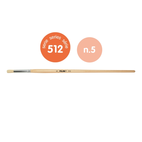 Milan 512 Pack de 6 Pinceles Redondos para Oleo Numero 5 - Bolsa con Colgador - Cerda Natural - Color Madera Claro