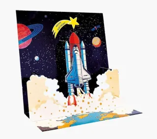 Pictura Tarjeta 3D Pop-Up - 16x16cm - Tematica del Espacio - Embolsada Individualmente - Incluye Sobre Blanco - Papel con Certificacion FSC