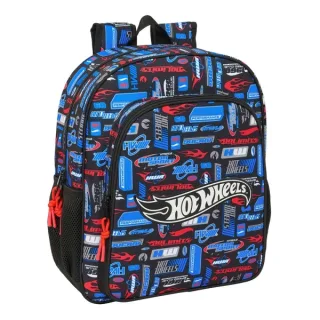 Safta Hot Wheels Mochila - Adaptable a Carro - Portabotellas - Doble Tirador en Cremallera - Hombreras Acolchadas Ergonomicas - Asa de Mano Superior - 15L - 320x120x380mm - Color Azul