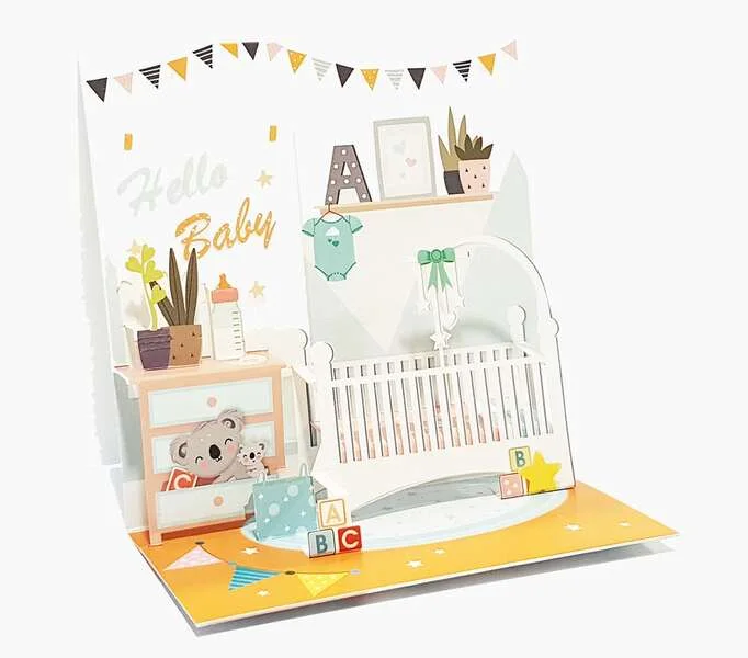 Pictura Tarjeta 3D Pop-Up - 16x16cm - Tematica Bebes - Embolsada Individualmente - Incluido Sobre Blanco - Papel con Certificacion FSC