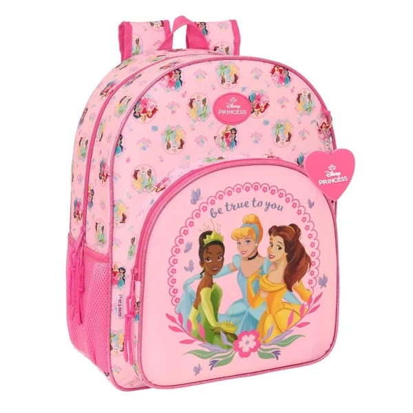 Safta Princesas Disney Mochila Adaptable a Carro - Portabotellas - Doble Tirador en Cremallera - Hombreras Acolchadas - Asa de Mano Superior - 19L - 330x140x420mm - Color Rosa