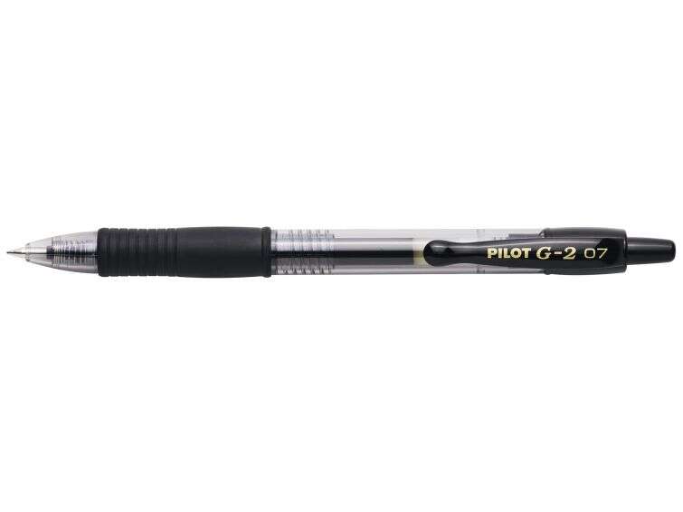 Pilot Boligrafo de Gel G2 Rollerball Retractil - Recargable - Punta de Bola Redonda 0.7mm - Trazo 0.32mm - Grip Ergonomico - Color Negro · Pack de 12 uds.