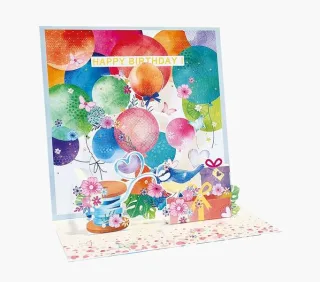 Pictura Tarjeta 3D Pop-Up - 16x16cm - Tematica Globos - Embolsada Individualmente - Incluido Sobre Blanco - Papel con Certificacion FSC