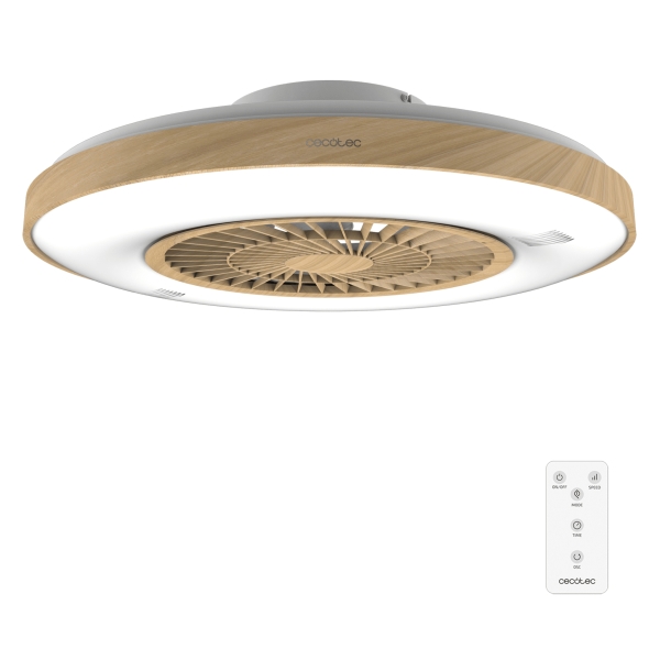 Cecotec EnergySilence LampAero 600 InsideWood Ventilador de Techo con 5 Aspas y Luz - 20W - 3 Tonos LED - Diametro de 24" - Temporizador - 3 Velocidades - Modo Invierno - Color Madera Claro