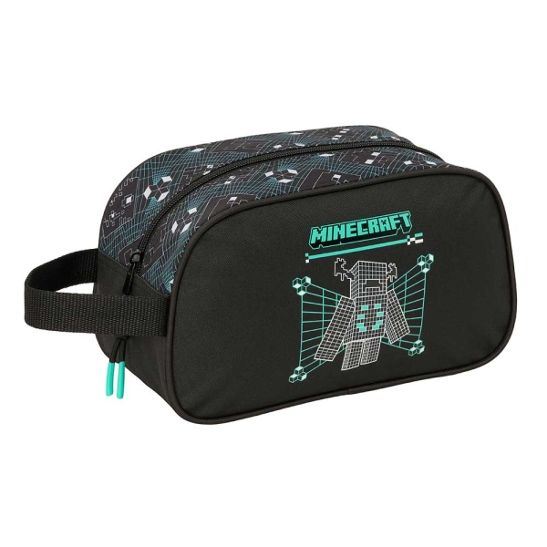 Safta Minecraft Screen Neceser - Adaptable a Carro - Asa de Mano Lateral - 26x15x12cm - Color Negro